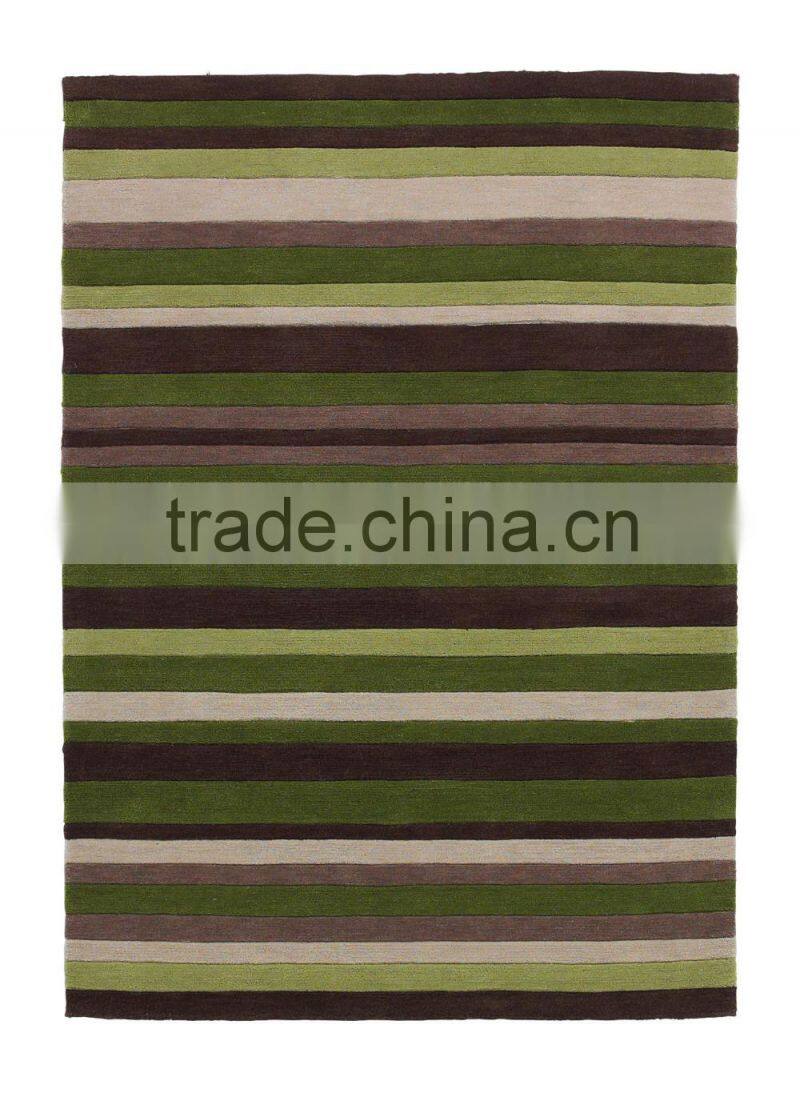 compiled of brown, beige and green stripes hand tufted home decor rug for living room