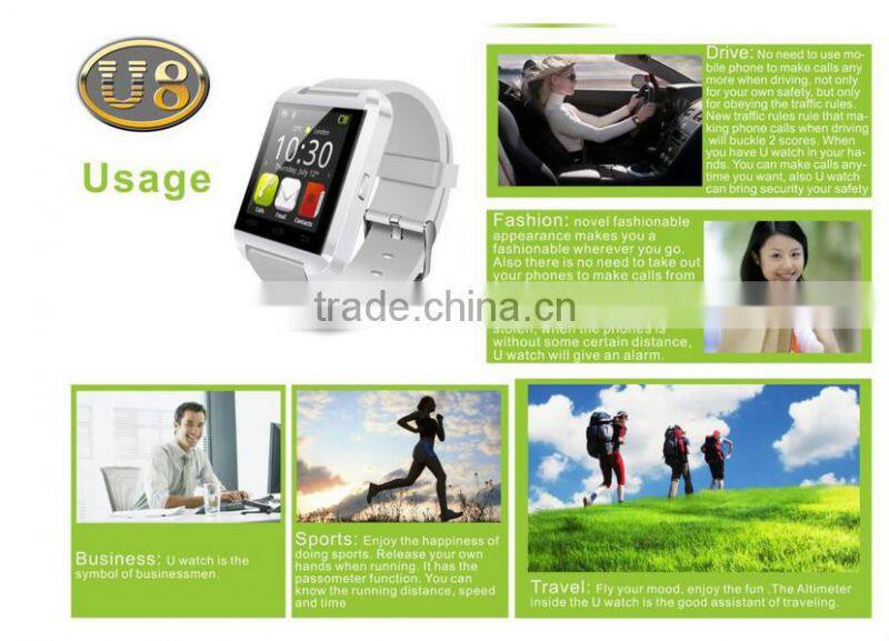Bluetooth Smartwatch U8 U for iPhone 4/4S/5/5S Samsung S4/S5/Note 2/Note 3 smartwatch latest wrist watch mobile phone
