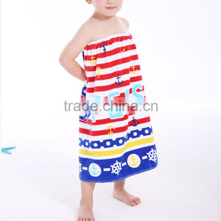 2015 Hot sell 100% cotton terry velour lovely cat printed bath towel skirt for girls