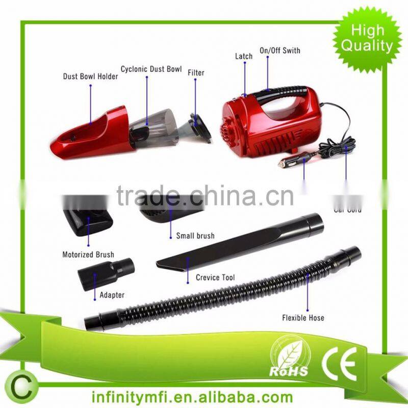 Dark red Portable 12V 80W Mini Car and Dry Car Vacuum Cleaner