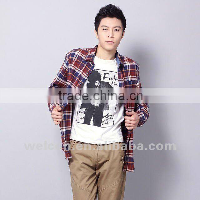 Latest men's 100% cotton long sleeve fashion classic plaid flannel famous brand OEM shirts
