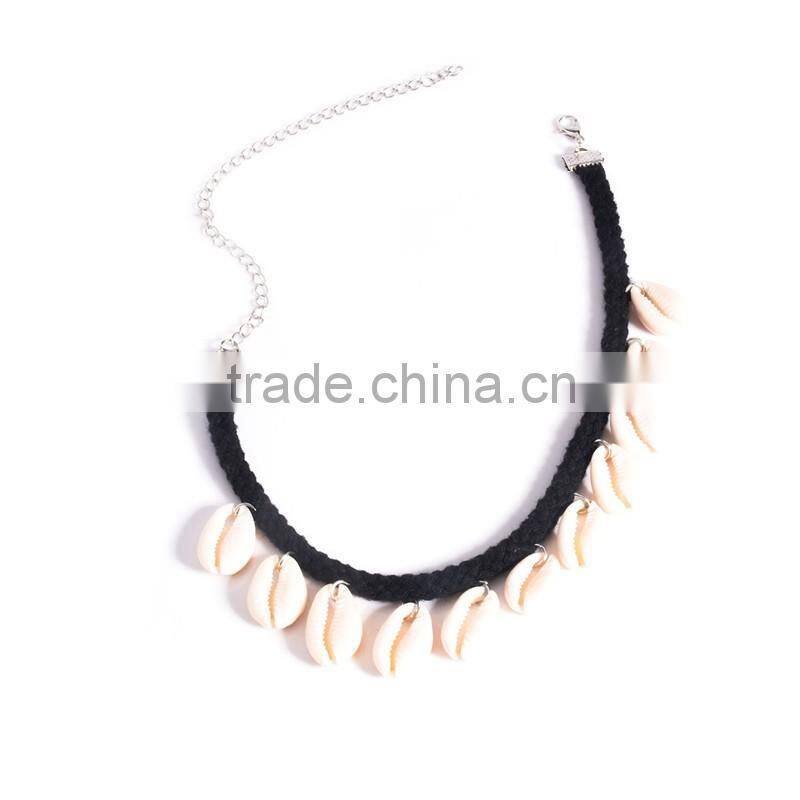 Fashion Necklaces Women Jewelry 2016 Suede Braided Black Rope Sea Shell Pendants Beachwear Choker Necklaces For Summer