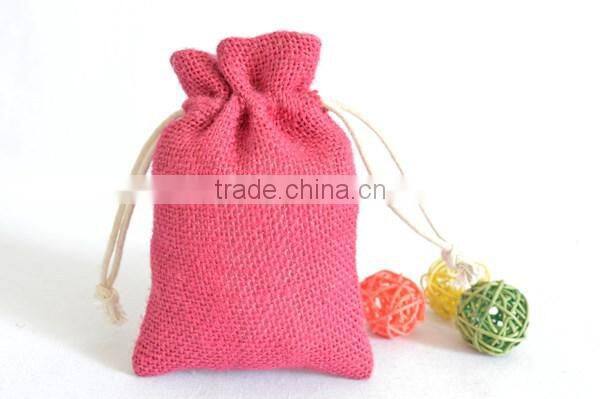 Colorful Small Drawstring Jute Pouch, jute jewelry pouch jute bag wholesale (20150730J101)