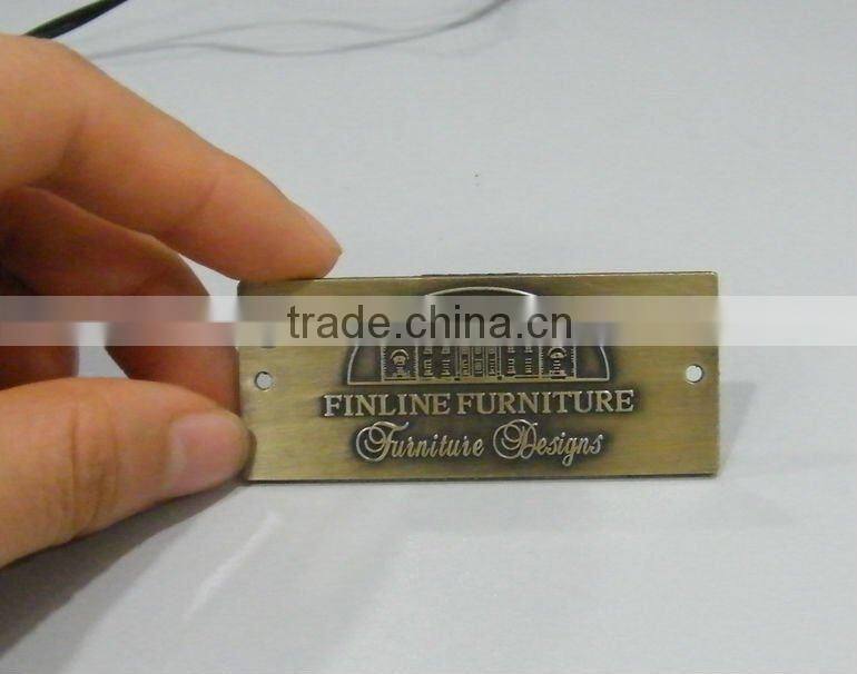 Brass name plate, metal furniture logo,, vintage metal embossed logo