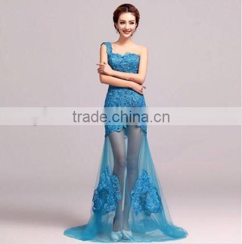 New Fashion Women's Sexy One-shoulder Cheap Price Evening Dress Mermaid Transparent Cheap Price Evening Dress