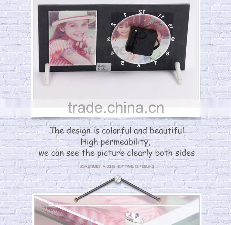 Sunmeta factory directly blank sublimation glass photo frame with clock(BL-11)