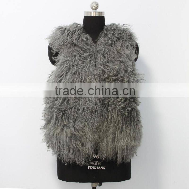 Fashion design Mongolian lamb fur coat genuine women popular Mongolian lamb fur vest