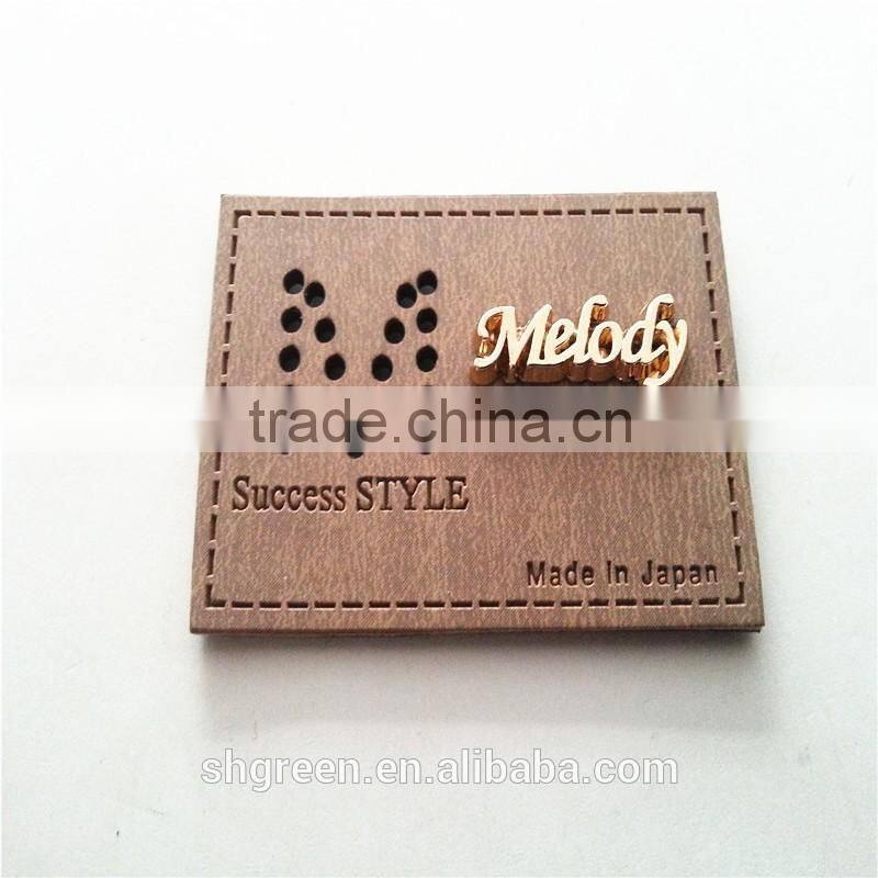 Red leather metal logo tag,metal brand logo leather label