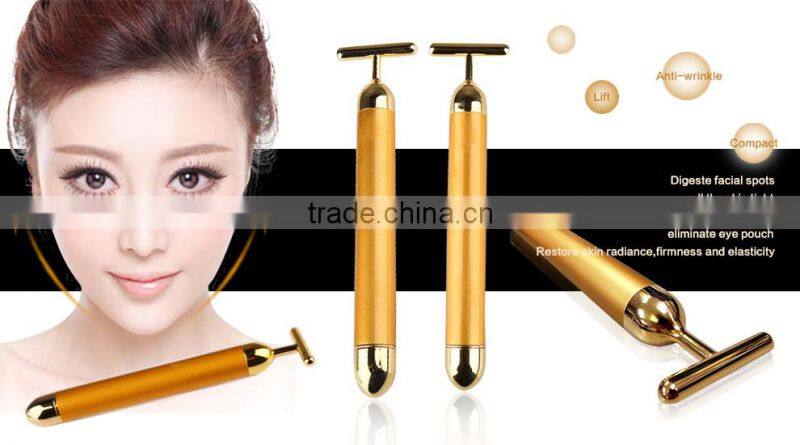 2015 Hot Product Electric Mini ultrasonic Vibrating facial Massager with Gold Texture