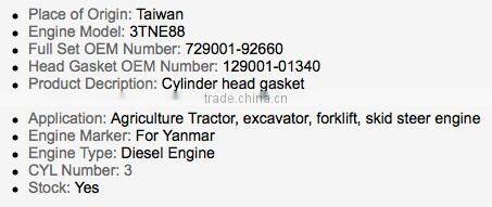 3TNE88 steel cylinder head gasket for Yanmar spare parts