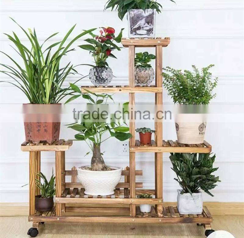 China factory wholesale antique wooden plant stand with wheels