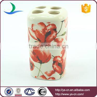 Red flower promotional gifts ceramic square bathroom set