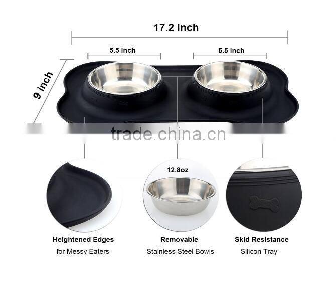 Stainless Steel Dog Bowl with No Spill Non-Skid Silicone Mat