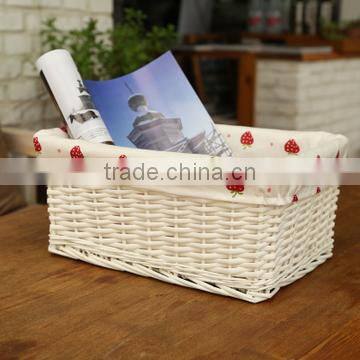 White miniture willow storage hamper with fabric