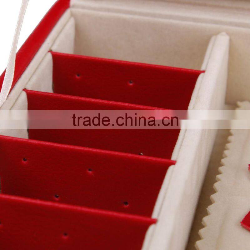 Hand made luxury large mirror lockable pink gift custom leather jewelry box