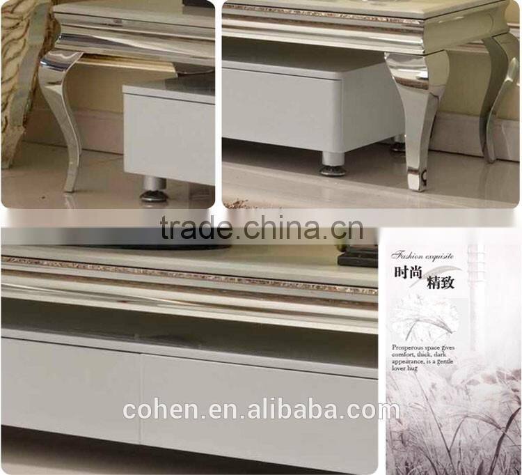 European simple style Stainless steel legs marble top living room tv stand unit furniture