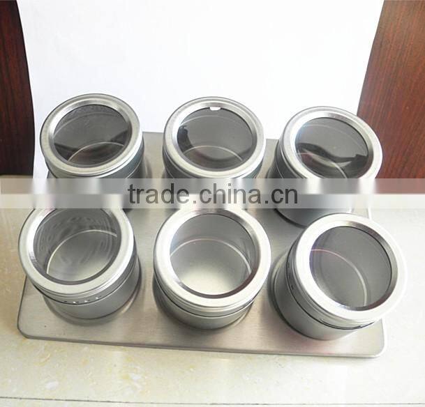 6 pcs spice herb use airtight magnet spice tin jar set with tray