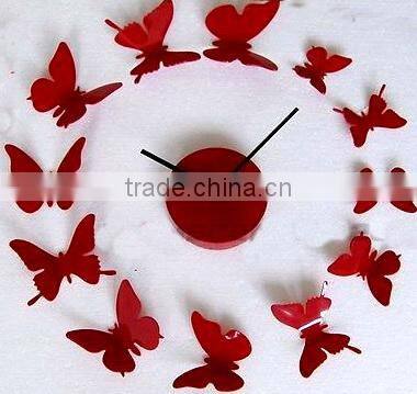 Red 12 Butterfly Sticker Wall Clock