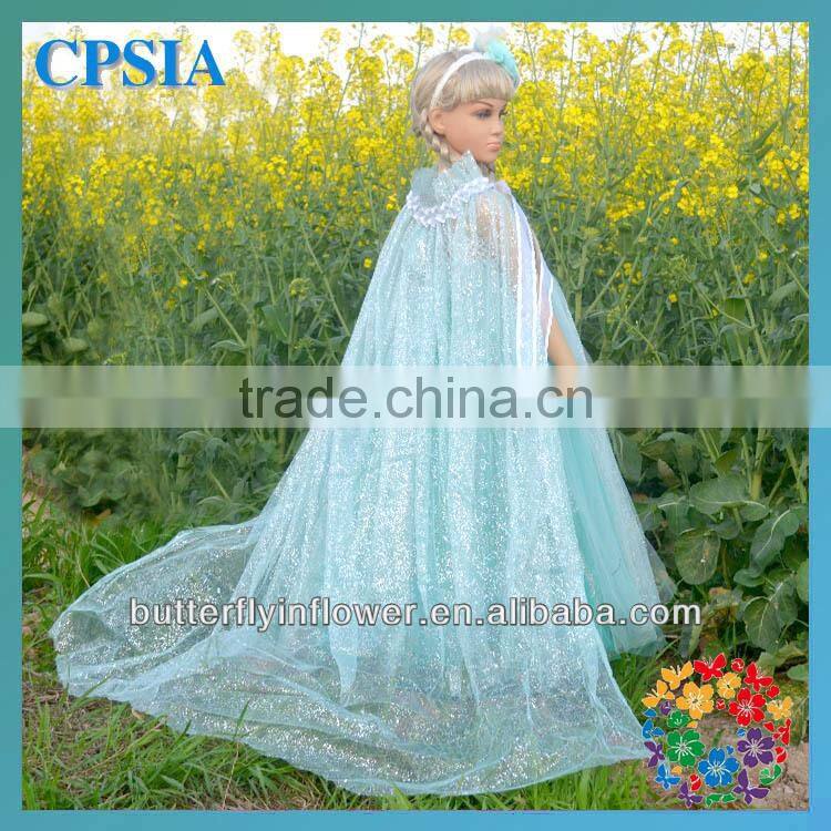 2014 Pretty Girl Dress Latest Blue Aqua Tutu Dress & headband &Glitter Cape Set Baby Clothes Wholesale Price