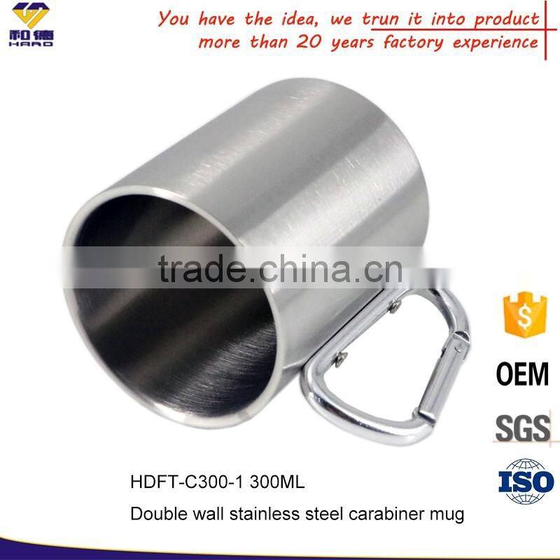 Double wall stainless steel carabiner mug