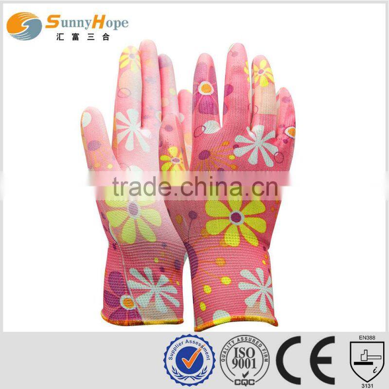 Sunnyhope red polyester Shell knit gloves with pu coating