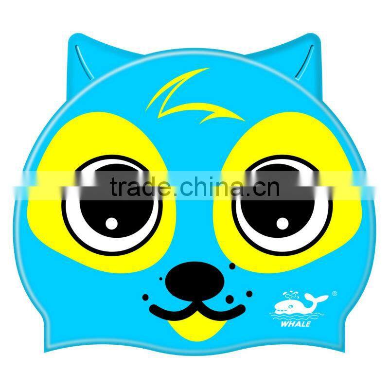 Kids Catoon swim cap with 100%silicone, Animal swim cap