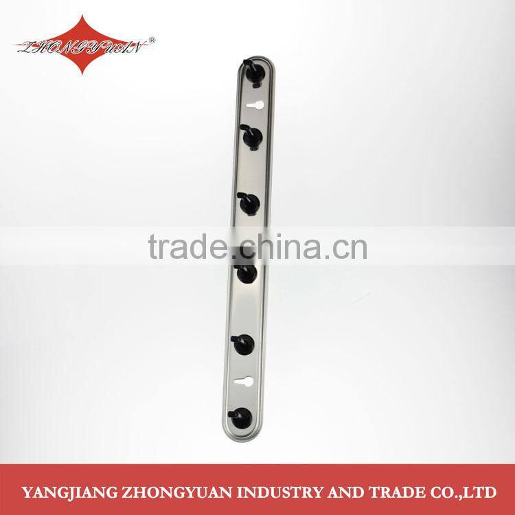 Classic design wall-mount stainless steel pot rack cookware rack with 6 plastic hooks