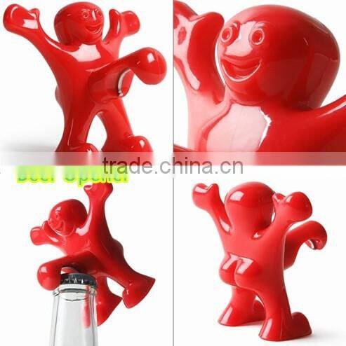 Newest Funny Happy Man Guy Wine Stopper Opener Bottle Opener Set Promotion