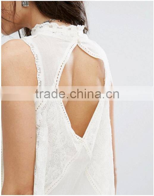 Women Summer Bohemian Casual Wear, Swing Style Ivory Top Woven Lace Cotton Mini Dress