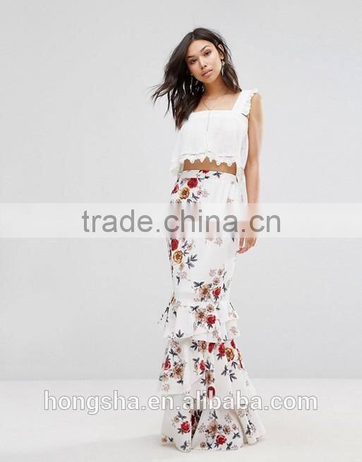 Floral Maxi Skirt With Ruffle Hem HSH6119