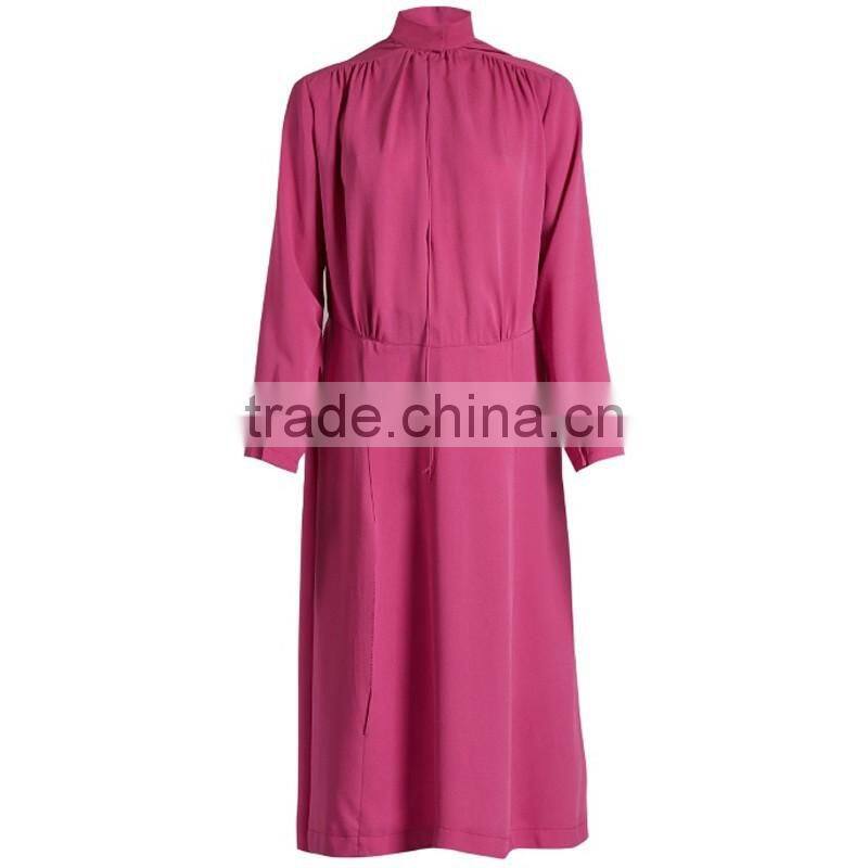 2017 Latest Women Spring Ruched Shoulder Vetements Silk Crepe Midi Dress HSD9918