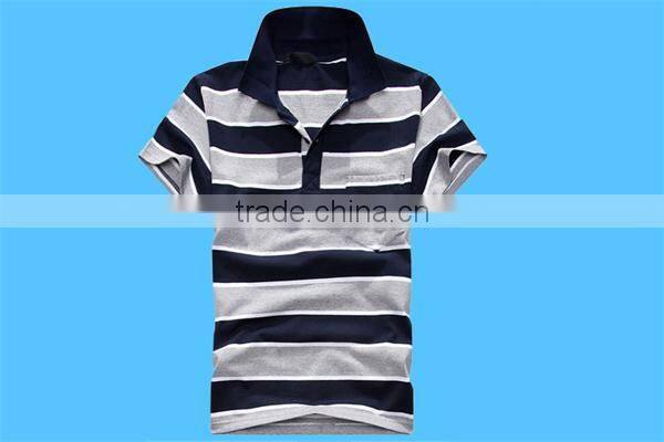2016 new model 100% cotton mens` short sleeve strip polo shirt with rib collar