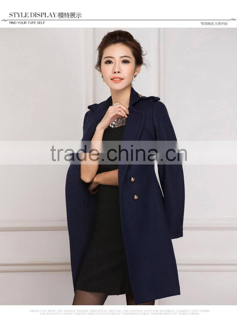 Fashional Style Lady's Overcoat. Double Breasted Navy Color Coat. L112506