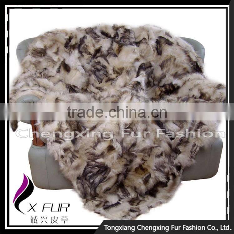 CX-D-48 Patchwork Natural Color Fox Fur Throw Fur Blanket