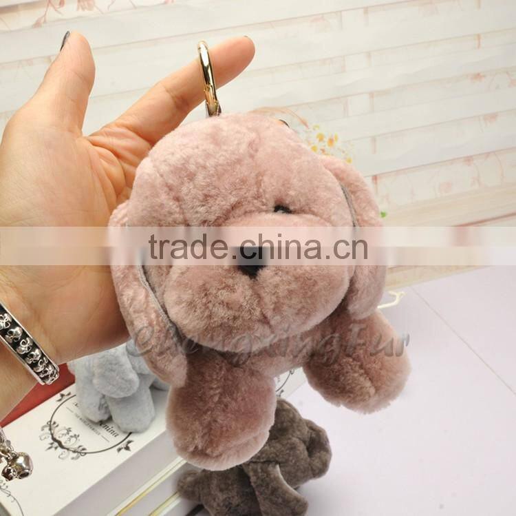 CX-R-53 Dog Shape Fashion Cheap Fancy Genuine Sheep Fur Tail Key Chain