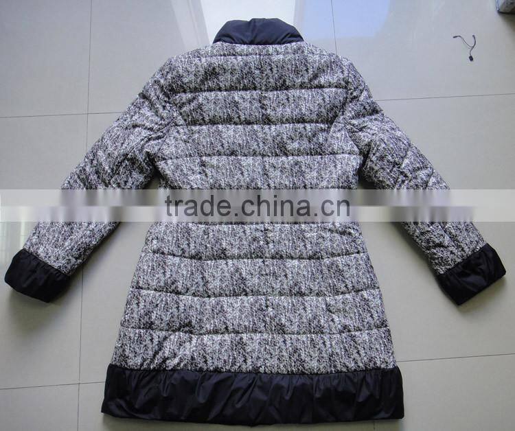 Women Polyester Printing Stand Collar Padding Parka