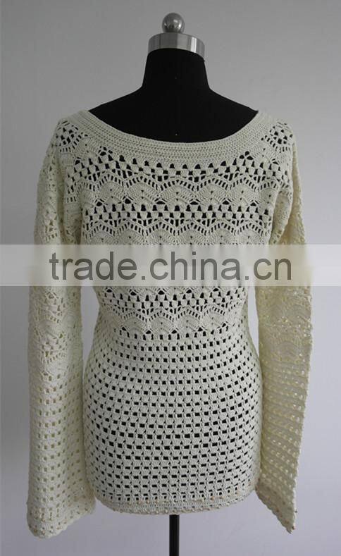 Fashion ladies long sleeve hand crochet pullover sweaters