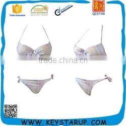 Ladies pure pink color halter neck bra bikini strappy women swim wear