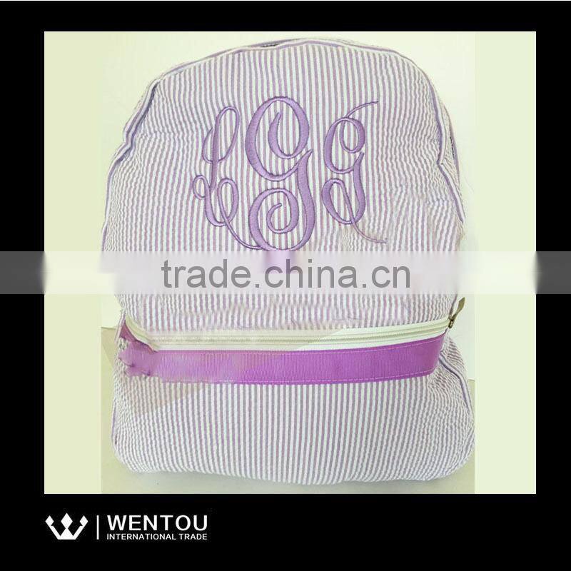 New Arrival Comfortable Style Seersucker Striped Backpack School Bag