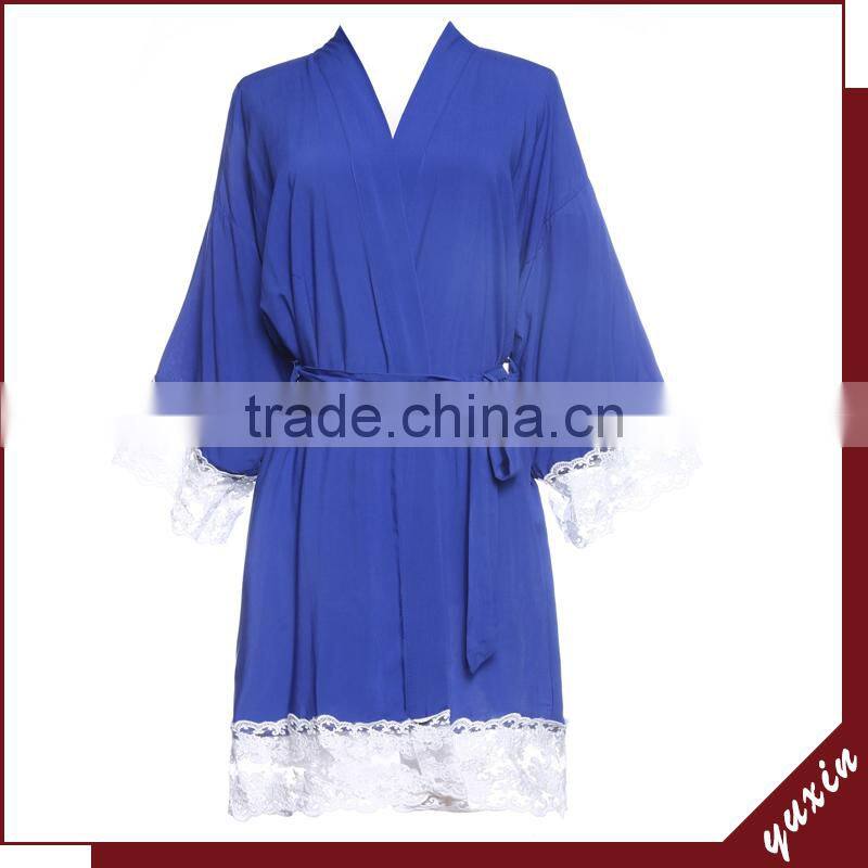 Cotton Lace Robe,Wedding Bride Bridesmaid robe with lace LR0012