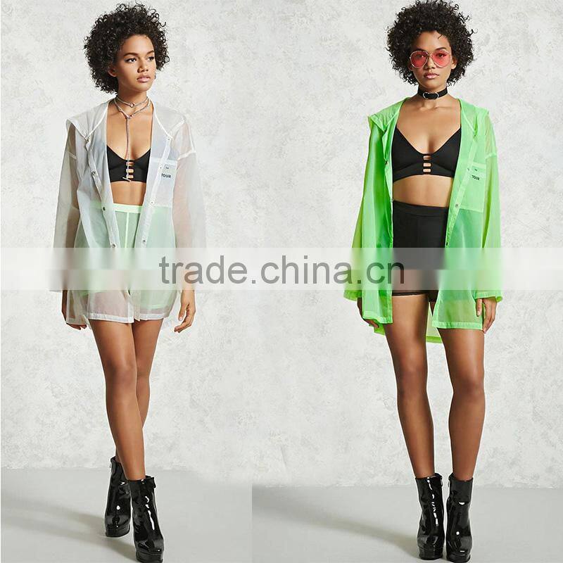 Lightweight outdoor waterproof rain hoodie ladies transparent nylon jackets