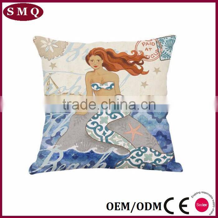 midterranean mermaid painting decorative pillow cover
