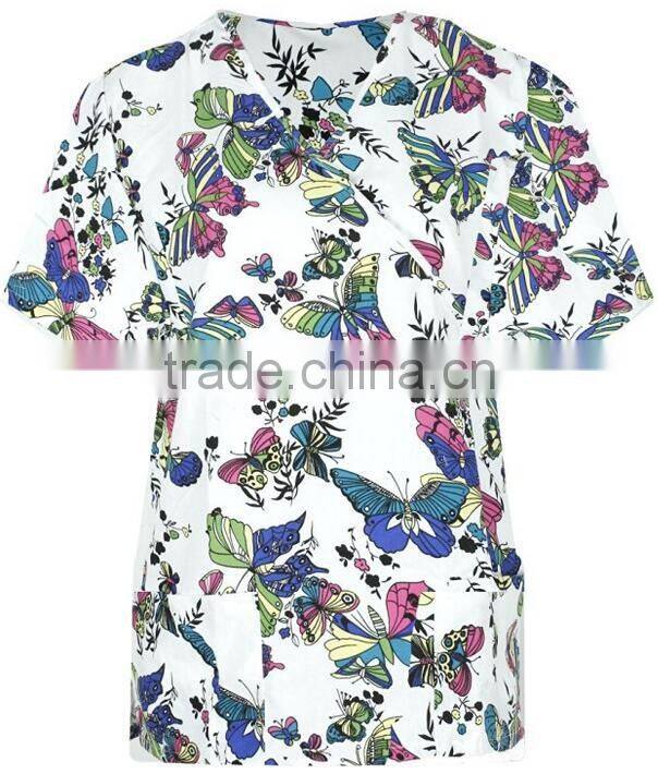 Top Selling Mock Wrap Women Medical Scrubs Wholesale Knit Panel Top