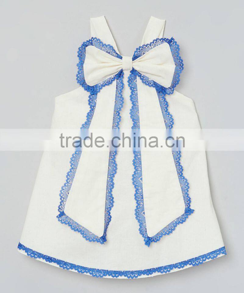 Newest Ivory And Blue Scalloped Lace Girls Top Adorable Infant Girl Tank Cotton Children Wear GD90428-13