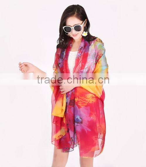 Floral fashion logo design digital printed women long scarf chinese satin silk scarf custom