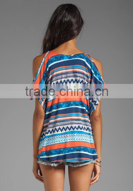 open shoulders with tie detail pattern top