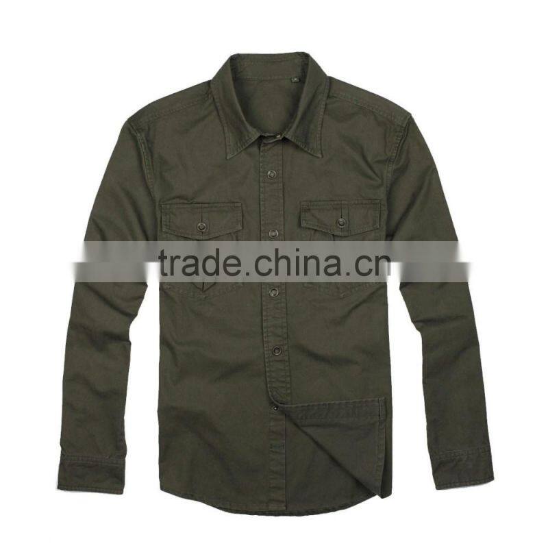 100% cotton two pockets outdoor shirts coarse cloth for man