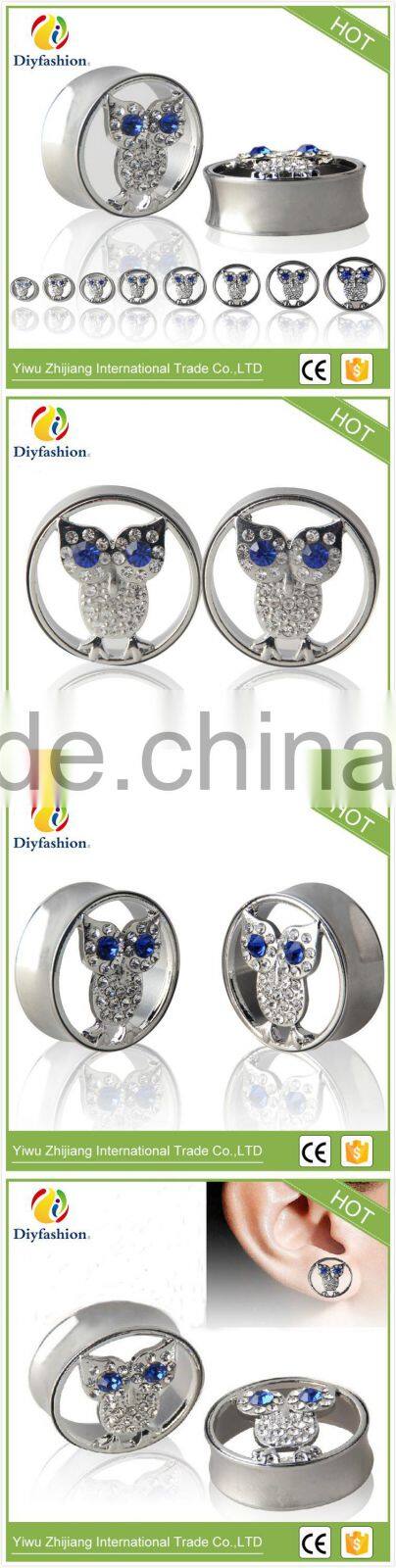 New hot owl stainless steel diamond pierced ear plug