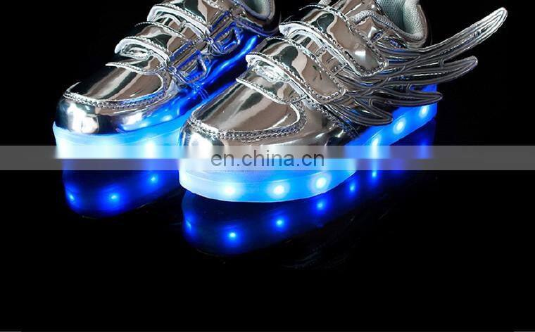Wholesale hot sell Mirror-PU leather Led light up kids Wings shoes Children Led shoes sneakers with USB rechargeable