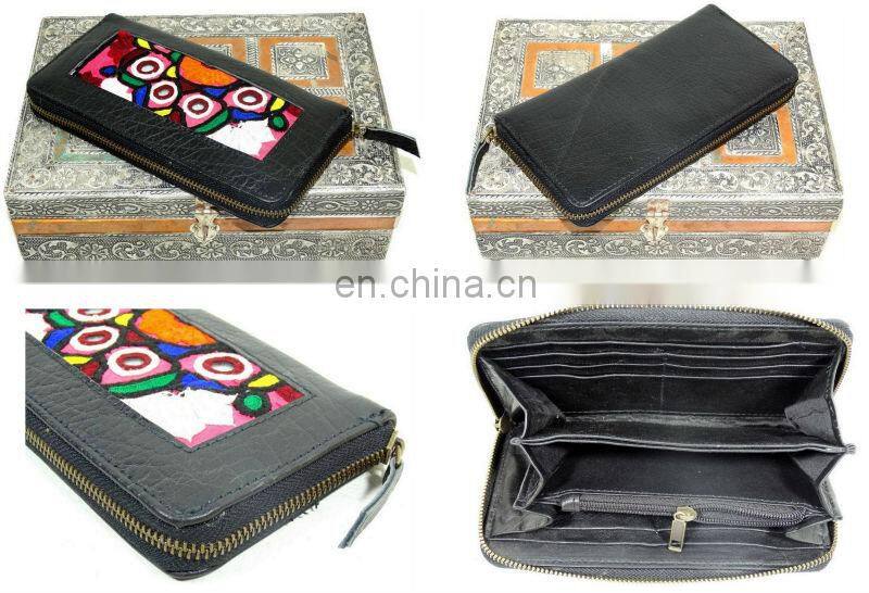 Vintage Banjara Fabric Leather Clutch Bag Genuine Leather Wallat Clutch Purse